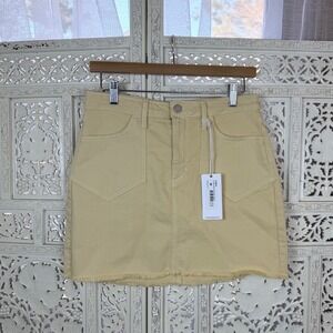 NWT Just Black Denim Pastel Yellow Skirt Sz M Pockets Fringe Frayed Coastal